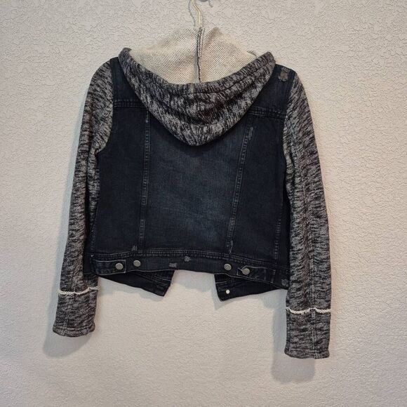 Free People Hooded Denim Jean Knit Distressed Size S - Picture 4 of 7